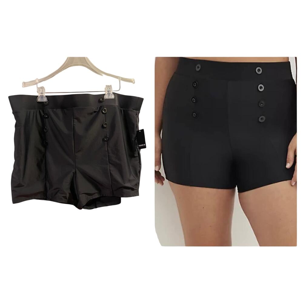 Torrid 1 (1x 14/16) New Retro Chic Ultra High Waist Button Detail Swim Shorts